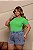 Short Jeans Feminino Plus Size Cintura Alta Bordado Tropical Colorido Com Onça | Sem Elastano - Imagem 1