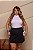 Saia Jeans Plus Size Feminina Estonada Com Cristais De Strass e Brilho Preto- Sem Elastano - Imagem 1