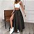 Conjunto de saia e colete elegante sem mangas feminino, monocromático, fenda, c - Imagem 1