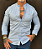 Camisa Slim Azul Acetinada Gola Padre - Imagem 1