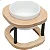 Comedouro Pet Simples M Duplo Em Madeira E Porcelana Marrom-claro - Imagem 1