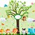 Papel de parede - Safari com animais e árvore marrom com folhas verdes caindo sob fundo verde com borboletas - Imagem 2