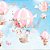 Papel de parede - Safari com animais no balão rosa e nuvens brancas com fundo azul e borboletas - Imagem 2