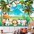 Papel de parede Adesivo - Safari infantil com animais na grama e montanha azul ao fundo - Imagem 1