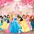 Papel de Parede - Princesas da Disney debaixo de arvore com folhas rosas e castelo rosa ao fundo - Imagem 2
