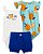 Conjunto 3 peças com 2 Bodies Love You e Laranjas e Shorts Azul - Imagem 1