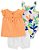 Conjunto 3 peças Batinha Laranja, Body Floral e Shorts Branco - Imagem 1