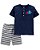 Camiseta Azul e Shorts Listrado - Imagem 1