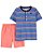 Camiseta Listrada Azul e Shorts Laranja - Imagem 1