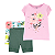 Kit 2 Shorts Verde e Floral e Camiseta Flores - Imagem 1