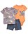 Trio Camiseta Dinossauro, Body Laranja e Shorts Chambray - Imagem 1