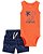 Body e Shorts Laranja e Azul Coqueiros - Imagem 1