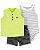Trio Camiseta Verde, Body Listrado e Shorts - Imagem 1