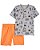Camiseta Cinza Estampada e Shorts Laranja - Imagem 1