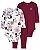 Trio 2 Bodies Manga Longa e Calca Vinho com Flores - Imagem 1