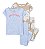 Pijama 2 Blusas e 2 Calcas Bege Flores e Azul - Imagem 1