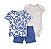 Trio Camiseta, Body e Shorts Azul Flores - 3 meses - Imagem 1