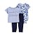 Trio Camiseta, Body e Calca Azul Flores - 3 meses - Imagem 1