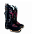 Bota Texana Country Preta Couro Nobuk Touro Rosa Bainha e Faca - Imagem 1