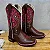Bota Texana Florência Couro Marrom Liso Bordado Rosa Cano Tradicional Medio - Imagem 1