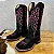 Bota Texana Florência Preta Couro Nobuck Bordado Rosa Cano Longo - Imagem 1