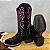 Bota Texana Florência Preta Couro Nobuck Bordado Rosa Cano Longo - Imagem 2