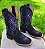 Bota Texana Cano Tradicional Couro Nobuck Preto Com Bordado Roxo - Imagem 2