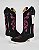 Bota Texana Couro Nobuck Preto| Bordado Rosa Sola Branca / Produto sob encomenda. - Imagem 3