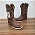 Bota Texana Couro Marrom Bordado Bege Cano Tradicional - Imagem 3