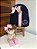 Mochila Baby P Linho marinho com faixa rosa bebê - Imagem 1