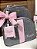 Mochila Baby P Girl Linho cinza com faixa rosa chiclete - Imagem 4
