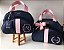 Kit Maternidade Bolsa Média e Bolsa Pequena Sintético azul marinho com faixa rosa bebê - Imagem 1