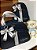 Kit Maternidade Bolsa Média e Mochilinha baby P Sintético azul marinho com faixa listrada cinza e branca - Imagem 2