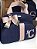 Kit Maternidade Bolsa Média e Bolsa Pequena Linho Azul marinho com faixa nude - Imagem 2