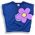 Blusinha infantil com Elástico na Barra Azul Marinho com Flor Roxa - Imagem 3