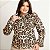 Camisa Feminina Animal Print Onça Floral Manga Longa/Bufante Gola Laço - Imagem 1