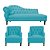 Divã Cancun 160cm Direito + 2 Poltronas Genesis Azul Turquesa - Imagem 1