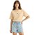 BLUSA LEZ A LEZ MANGA CURTA T-SHIRT BORDADA BEGE FEMININO ADULTO - Imagem 1