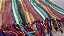 Manta Algodão Tear Solteiro Listrada Colorida Verde Rosa 1,40x2,20m - Imagem 1