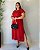 Vestido Midi Decote V Manga Curta Fendas Laterais E Botão Atrás-Plus Size - Imagem 1