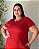 Vestido Midi Decote V Manga Curta Fendas Laterais E Botão Atrás-Plus Size - Imagem 2