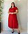 Vestido Midi Decote V Manga Curta Fendas Laterais E Botão Atrás-Plus Size - Imagem 3