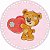 Base MDF Fio de Malha Crochê Redonda Estampada Urso Com Coração - Imagem 1