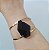Bracelete Obsidiana Negra Lapidado Regulável - Dourado - Imagem 2