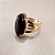 Anel Navete Obsidiana Negra 18mm. Pedras Naturais. Banhado a Ouro - Imagem 1