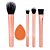 KIT COM 4 PINCEIS PARA MAQUIAGEM E 1 ESPONJA SÉRIE LUXO COR ROSA - Imagem 1