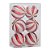 CONJUNTO DE 6 BOLAS LISTRDADAS VERMELHO COM BRANCO PARA DECORAR ARVORE DE NATAL 8cm. - Imagem 1