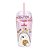 COPO DE PLÁSTICO COM CANUDO E TAMPA MODELO URSO SEM CURSO POLAR COR ROSA 420ml. - Imagem 1