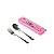 CONJUNTO DE TALHERES DE AÇO INOX COM  ESTOJO MODELO BT21  UNIVERSTAR COR ROSA - Imagem 1