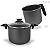 Kit Caldeirão 18 cm com Tampa de Vidro e Caneco 16 cm Antiaderente Teflon Cor Preto Grafite - Imagem 1